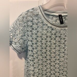 Marc Cain Light Blue Floral lace Crochet Short Sleeve Top medium